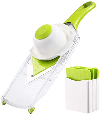 TFixol Stainl Steel Mandoline and Julienne Slicer Food Slicer Vegetable Cheese Grater French Fry Cutter with Adjustable Thickn 5 Detachable s for Home Kitchen Cooking Green