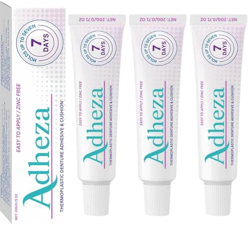 Adheza Dental Adhesive, Adheza Denture Fixative, Adheza Thermoplastic Dental Adhesive, 𝐀𝐝𝐡𝐞𝐳𝐚 Denture Paste, 𝐀𝐝𝐡𝐞𝐳𝐚 for False Teeth, Strong Hold Denture Fixative for Daily Adults (3PCS)