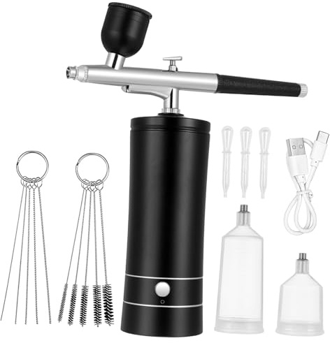 VINTORKY Kabelloses Airbrush Satz mit Aluminiumlegierung Tragbare Elektrische Airbrush Maschine für Nageldesign und Make Up 900ma Akku mit Reinigung und Ladekabel