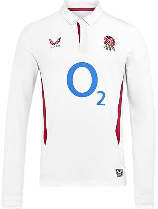 Castore England Rugby Men's Home Classic Long Sleeve Shirt, Brilliant White/Lipstick Red, M