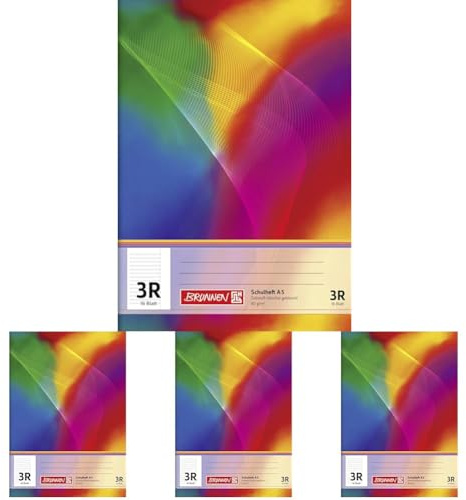 Baier & Schneider Brunnen 104590323 Schulheft A5 (16 Blatt, liniert, mit Rand, Klasse 3) (Packung mit 4)