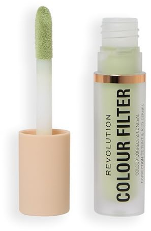 Revolution Colour Filter Correcting Concealer, Farbkorrektur-Concealer mit aufbaubarer hoher Deckkraft, sanft mattes Finish und langanhaltend, vegan und tierversuchsfrei, Green, 4 g