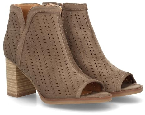 shoes&blues.es Botin de Tacon para Mujer, Comodos, con Calados, y Punta Abierta, Cierre de Cremallera en el Talon, Primavera Verano 2022