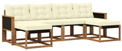 vidaXL Outdoor-Sofagarnitur mit Kissen 6 pcs Natur und Creme, Garten Ecksofa, modernes Möbel für draußen, langlebige Liege, Coole Sitzgelegenheit auf der Terrasse
