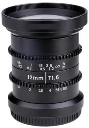 Compatible for Panasonic Micro Quatre Tiers M4/3 MFT 12mm T1.6, Grande Ouverture, Mise au Point Manuelle, Faible Distorsion, Mini Objectif cinéma 4K,Pièce de Rechange