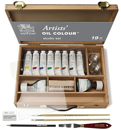 Winsor & Newton Artists - Juego de pinturas y accesorios para pinturas al óleo (en caja de bambú)