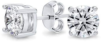 Boucles D'Oreilles Clous En Zirconium Rond Brillant AAA CZ Unisexe En Argent Sterling .925