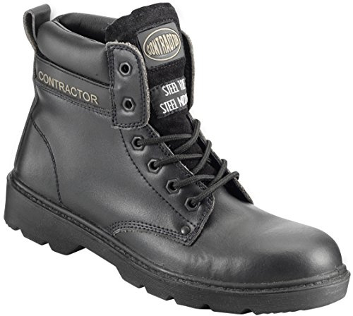 Contractor 802SM10 Size 10 Leather Safety Boots - Black