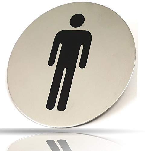 Kerafactum Herren WC Schild Männer Men Herrenklo Herrentoilette Toilettenhinweis Hinweisschild Türschild Toiletten Rund aus Edelstahl Matt glänzend Pictogramm rundes Schild Selbstklebend Aufkleber