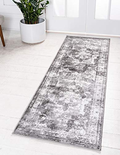 Unique Loom Sofia Collection Area Rug - Salle Garnier (2' x 13' 1 Runner, Gray/ Ivory)