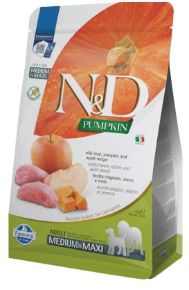 Farmina N&D Pumpkin Adult Medium Pellets Hundefutter (Trockenfutter, mit hochwertigen Vitaminen und natürliche Antioxidantien, ohne Mais, Zutaten: Wildschwein und Apfel, Portionsgröße: 2,5 kg)