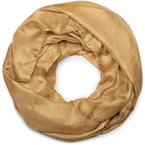 styleBREAKER Damen Loop Schal weich fließend | Seidig glänzendes Halstuch Einfarbig für Sommer & Frühling | Schlauchschal Leicht & Elegant, Farbe:Gold