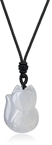 COAI Geschenkideen Unisex Fuchs Anhänger aus Achat Weiß Glückskette Verstellbare Lange Kette