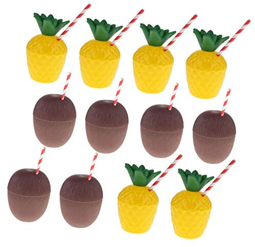 Backbayia 12 Stück PVC Becher, Strandbecher, Kokosnuss, Ananas, Tasse aus Kunststoff, für Weihnachten, Halloween, Karneval, Party