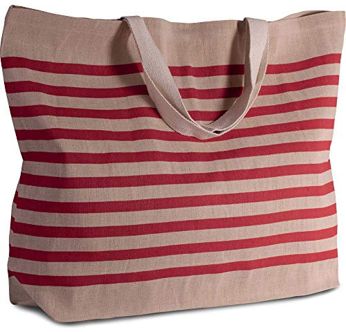 noTrash2003 Große Einkaufstasche aus Jute und Baumwoll-Mischgewebe, ideal für Strand, Freizeit, Shopping oder Sport, Navy-Natur, Navy-Rot oder Naturfarben