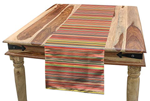 ABAKUHAUS Bunt Tischläufer, Horizontale Streifen, Esszimmer Küche Rechteckiger Dekorativer Tischläufer, 40 x 180 cm, Rot Gelb