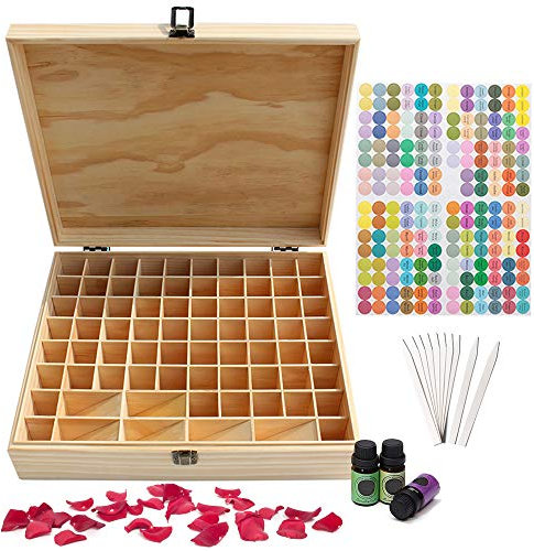 Songlela Ätherische Öle Flaschen Holzbox, 74 Löcher Aromatherapie Öle Tragen Organisator Multifunktions Geschenk Aufbewahrungsbox für Nagellack, Duftöle, Ätherisches Öl, Stain und Lippenstift
