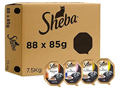 Sheba Sortierte Auswahl aus Schalen mit Lachs, Huhn, Truthahn und Lamm, Futter für ausgewachsene Katzen, 88 x 85 g