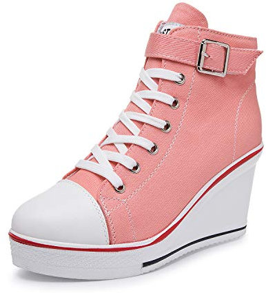 Canvas Sneaker Donna Scarpe con Tacco con Zeppa Sneakers Zeppa Donna 35-43 EU Scarpe da Ginnastica Basse Sportive Fitness Tacco Zeppa,13/ rosaEU38,13/ Rosa, EU38