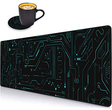 Schreibtischunterlage, Gaming-Mauspads mit Untersetzern Set, genähte Kanten Design, Mauspad, XXL, großes Mauspad für Laptop, Computer, Leiterplatte, Schreibunterlage für Büro und Zuhause, 80 x 30 cm