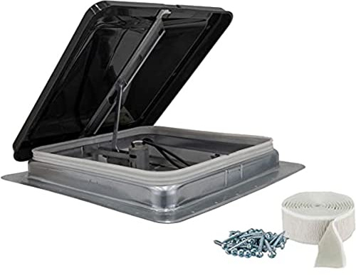 Heng's 74112A-C1G1 Universal RV Roof Vent with 12V DC Fan & Exchange Lid - 14 x 14, Smoke
