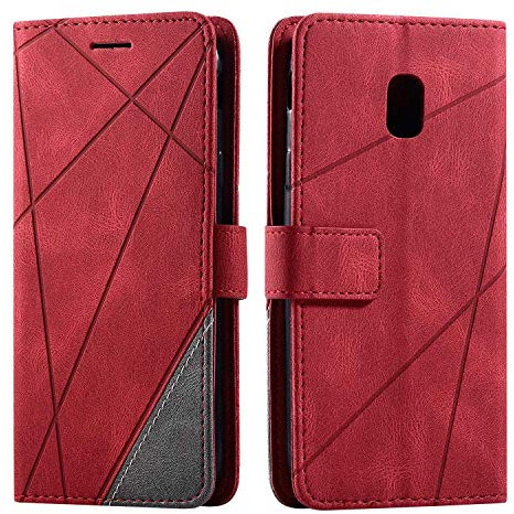 SONWO Hülle für Samsung Galaxy J3 2017, Premium Leder PU Handyhülle Flip Case Wallet Silikon Bumper Schutzhülle Klapphülle für Galaxy J3 2017, Rot