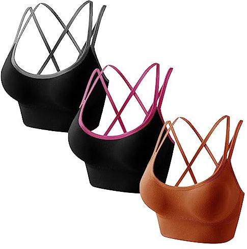Libella 3er Pack Damen Bustier Bralette Sport BH Wohlfühl-BH Sportliche Comfort BH Gepolsterter Push UP Stützfunktion verstellbare Träger Ohne Bügel Yoga Fitness 3749 Pink+Grau+DunkelrotSM