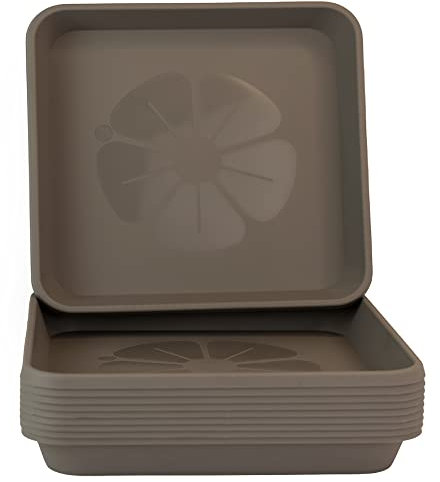 Home Garden Ornaments Set of 10 Square Plastic Plant Pot Saucers Extra Large Drip Trays Flower Indoor Outdoor Garden Planter Tray (29 cm x 29 cm, Grey)