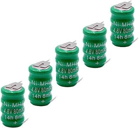 vhbw 5x NiMH Batteria a bottone di ricambio 3 pin tipo V80H 80mAh 4,8V compatibile con batterie compatibile con modellismo, luci solari ecc.