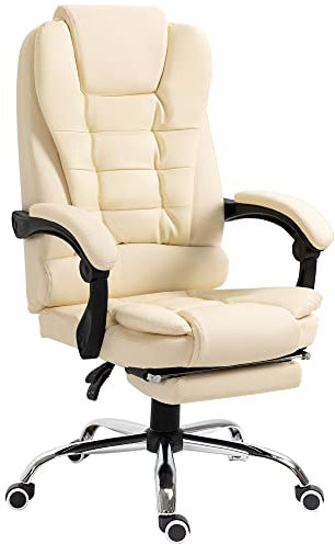HOMCOM Fauteuil de Bureau Fauteuil Manager Grand Confort Dossier inclinable roulettes PU 64,5 x 69 x 117 cm crème