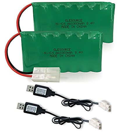 GLESOURCE2 Pack 8.4V 1000mAh AA Battery Pack Ni-MH Rechargeable with Standard Female Tamiya Plug and 2PCS USB Charger Cable for 1/14 1/18 1/20 High Speed Radio Remote Control Car Off Road RC Trucks