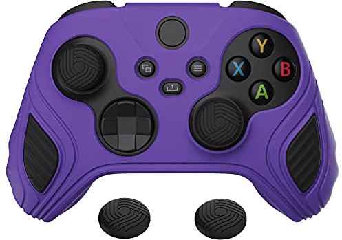 PlayVital Zweifarbige Anti-Rutsche Silikonhülle für Xbox Series X/S Controller, weiche Hülle Tasche Gummihülle Case für Xbox Core Controller mit Kappen(Skorpion-Edition)-Schwarz&Lila