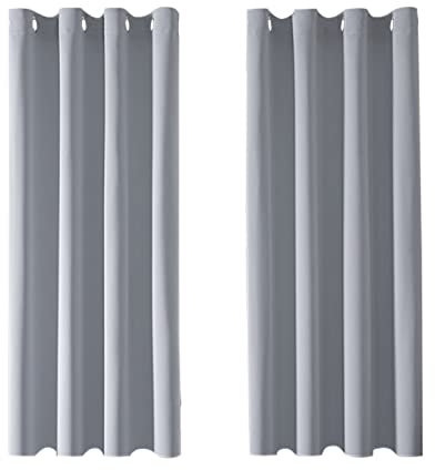 MRTREES Vorhang Blickdicht Gardinen Thermovorhang mit Ösen Verdunklungsvorhang Ösenschal Vorhänge Kurz Modern 122×140cm(H×B) Hellgrau 2er Set für Hotels Büros Wohnzimmer Schlafzimmer Kinderzimmer