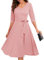 Bbonlinedress Robe Femme Chic et Elegant Hiver Mi Longue pour Cocktail Soirée Bal Cérémonie Fête Mariage Pin Up Manches Longues avec Ceinture Blush L