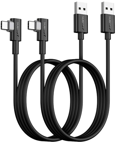 SUNGUY USB C Cable Right Angle 1M, 2-Pack 90 Degree 3A USB 2.0 Fast Charging & Data Sync Cable Compatible with Samsung Galaxy S21 S20 S10 Plus, Note 20 10, Moto G7 G8, LG V50 V40 G8 G7