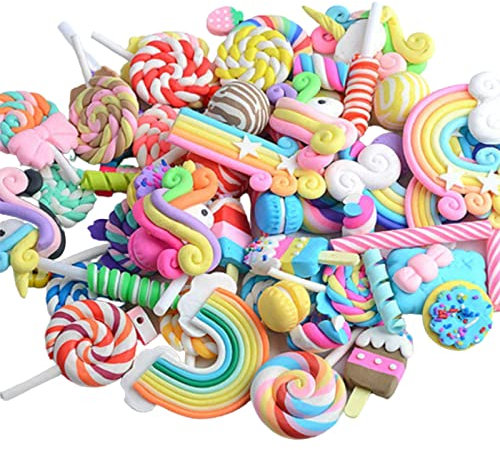 30 Stück hochwertige Kunststoff-Süßigkeiten-Charms-Set bunte Süßigkeiten Harz Cartoon Schleim Charms Set für DIY Scrapbooking Handwerk