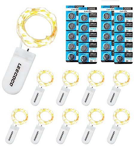 LEECOCO 10 Stück 2m Led lichterkette mit batterie?(zusätzlich 20 Batterien) Doppelte Akkulaufzeit,fur Weihnachten, Hochzeitsdekoration(10 Stück Warmweiß)