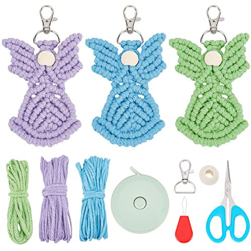 INFUNLY 3 Set DIY Makramee-Schlüsselanhänger-SetsEngel-Makramee-SchlüsselanhängerBoho-Makramee-Taschenanhänger Mit Anleitungsvideo Für AutoHandtaschen-AnhängerSchlüsselGeldbörseBrieftascheTelefon