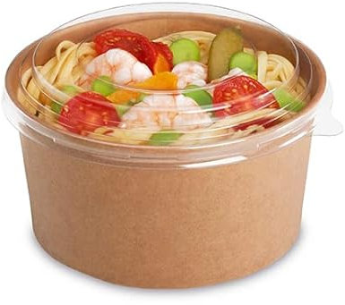 emballage garrigou Lot 50 Bols à salade à emporter bol carton kraft 480 ml diamètre 14 cm hauteur 4.5 cm x 50 pièces + 50 couvercles vente à emporter poke bowl saladier