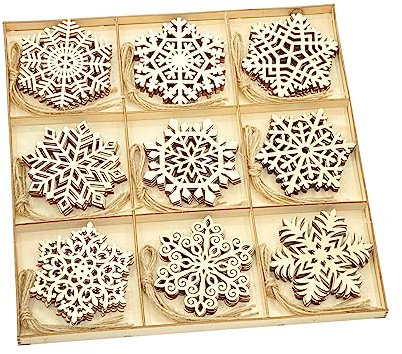 Holz-Schneeflocken, 8,9 cm, unlackiertes Holz, schneeförmige Ausschnitte für Bastelarbeiten, mit Sortiertablett (je 5 Stück, 9 Designs), 45 Stück