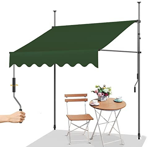 REALN Klemmmarkise, Markise Balkon Ohne Bohren, Sonnenschirmunterstand mit Kurbelgriff, wasserdichte Markise (Color : Green, Size : 250cm)