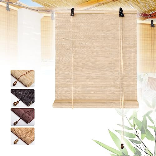 Lsjoaw Bambus-Jalousien, 91 x 183 cm, Bambus, zum Aufrollen, Sichtschutz, Rafffenster, Sonnenschutz für Terrasse, Veranda, Hof, Pavillon, Balkon, Außenrollschirm, Bambusfarbe
