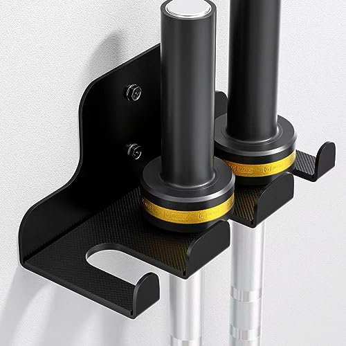JNIHEEP Langhantelhalter, Wandregal mit 3 Stangenhaltern zum Aufhängen von olympischen Langhanteln, Curlstangen, Ketten, Widerstandsbändern usw., hält unter 33 mm Stangengröße (schwarz)