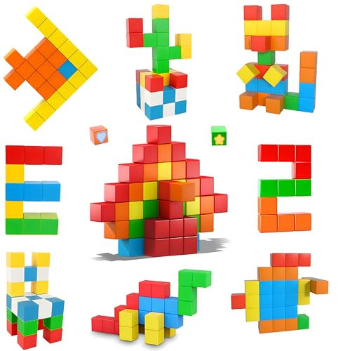AOMIKS 51-teiliges 3D-Magnetbaustein-Set, pädagogische magnetische Bausteine für Kinder im Vorschulalter, STEM-BAU-Puzzle-Spielzeug für Jungen und Mädchen im Alter von 3 4 5 6 7 8 Jahren, bunt