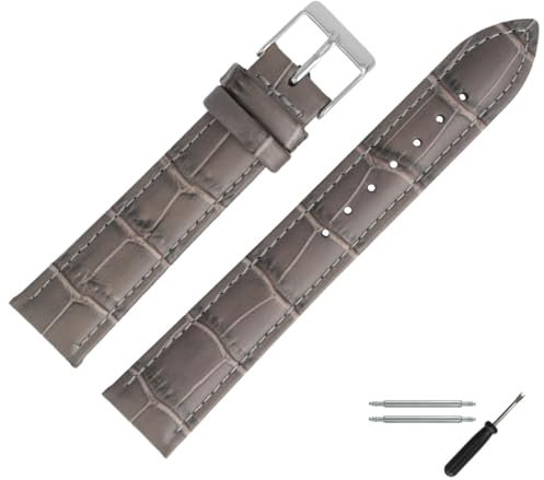 MARBURGER Uhrenarmband 20mm Leder Grau Silber Alligator Prägung Mit Naht - Montage Set 2772015000120