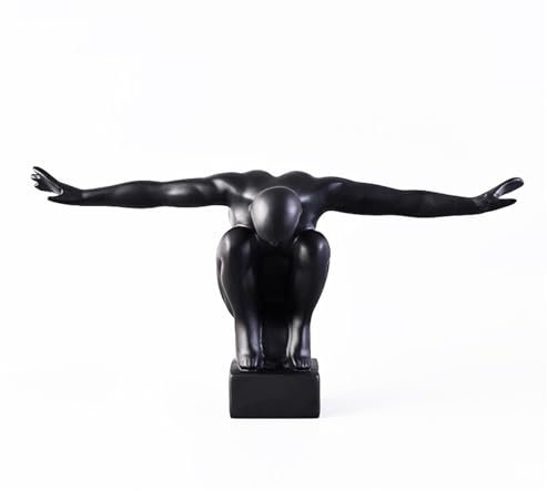HOUSN Deko Objekt Athlet, schwarz, Skulptur, Dekofigur, muskulöser Athlet, handgefertigt, Naturstein Marmor,Schwarz