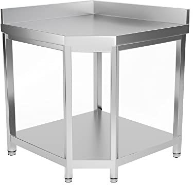 GGM Gastro | ATEK106A | Edelstahl Eckarbeitstisch Premium - 1000x600mm - mit Grundboden & Aufkantung