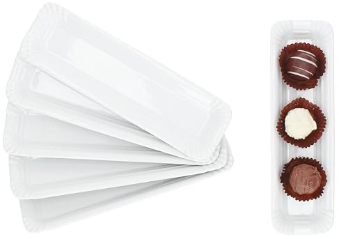 MamboCat 6er Set Pur Pappteller aus Porzellan I (LxB) 25,7x7,5cm I länglicher Teller mit Papp-Optik & Relief für Sushi, Antipasti, Pralinen & Co I Wiederverwendbare Wurst-Teller