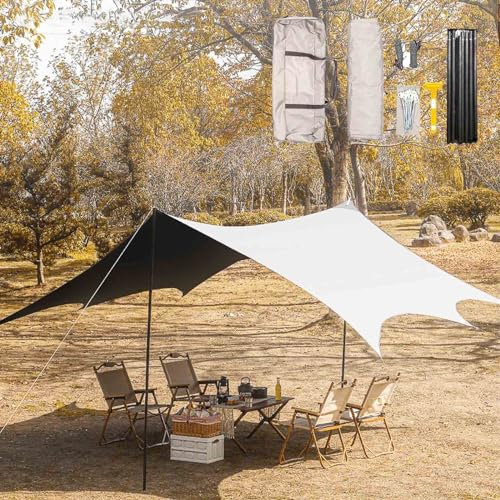 Zeltplane 5.6x4.4m, Wasserdicht Zeltplane Ultraleicht Mit Stangen Regenschutz Sonnenschutz Für Ourdoor Camping Multifunktional (Color : Milky White, Size : 560x440x260mm)