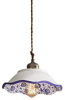 Modern Pendelleuchte Klassische Keramik Kleine Kronleuchter Blau Weiß Porzellanschirm Pendelleuchte Verstellbare Hängelampe for Hotel Restaurant Wohnzimmer Café Schlafzimmer Badezimmer Leuchte(B 25*16